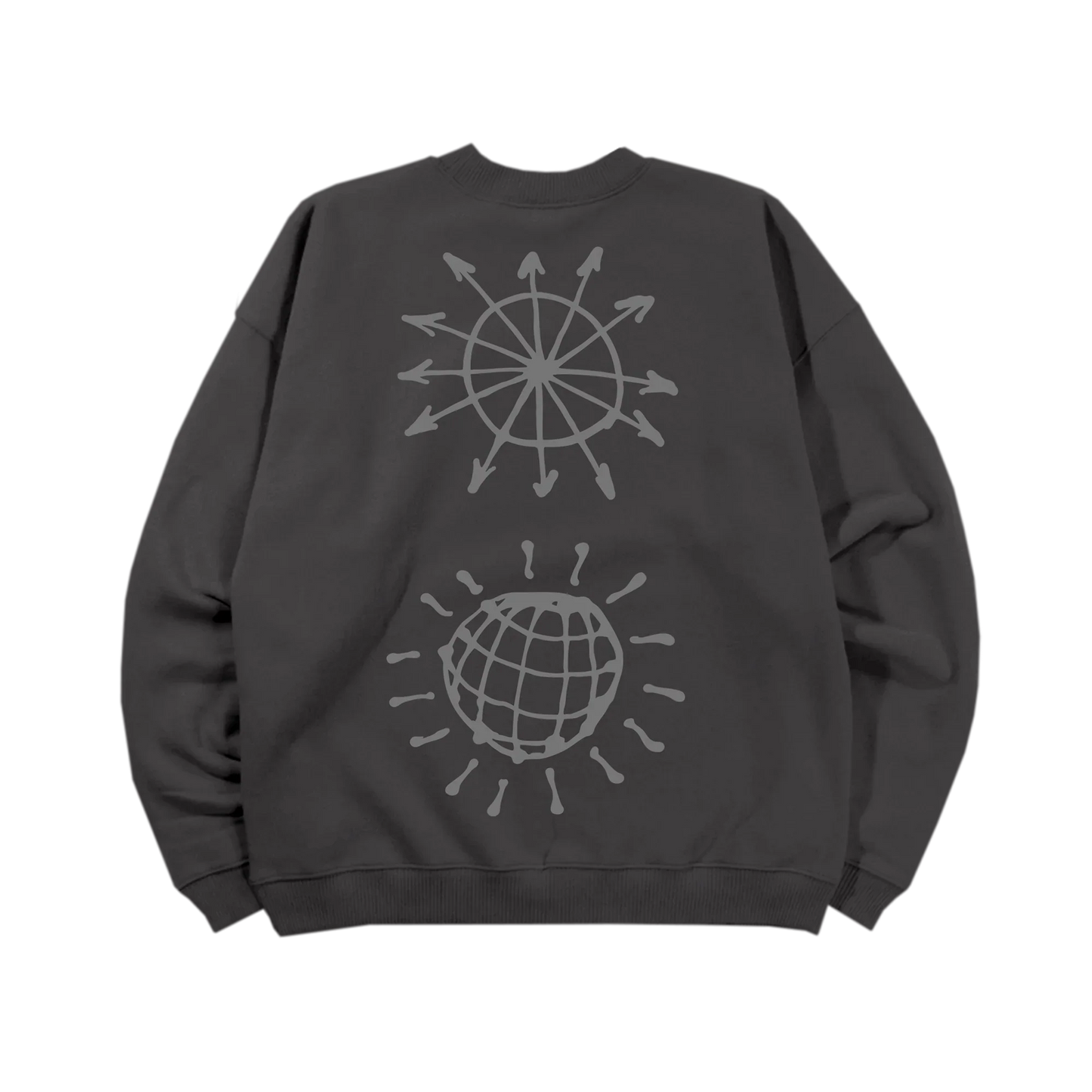Charcoal Harry Styles official merch reflective crewneck with abstract disco graphics in modern vintage fashion back view