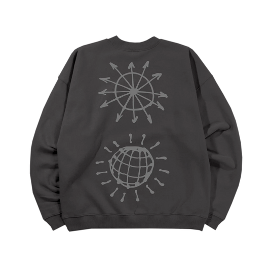 Charcoal Harry Styles official merch reflective crewneck with abstract disco graphics in modern vintage fashion back view