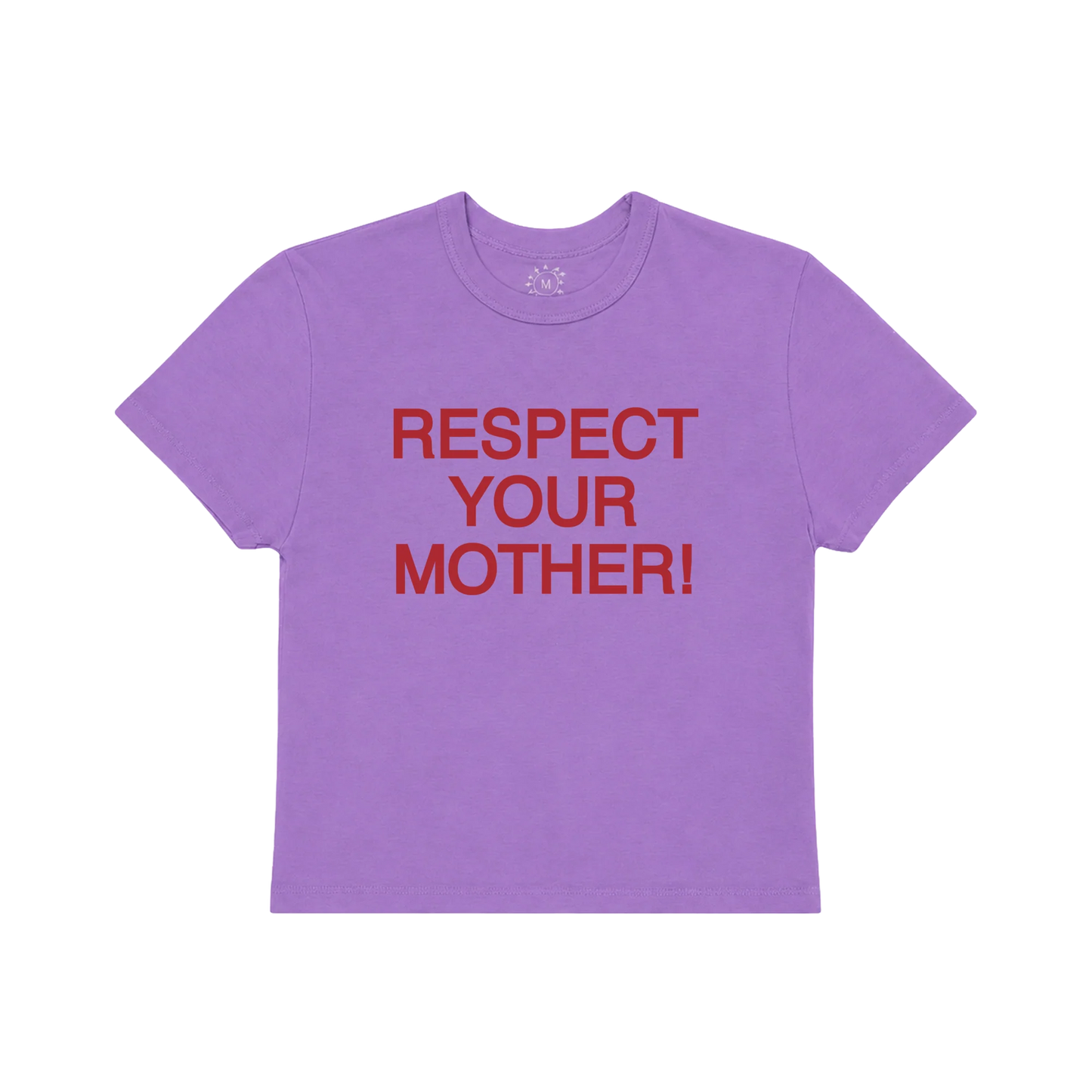 Purple Harry Styles Respect Your Mother baby tee with bold red statement text and soft fitted casual style design