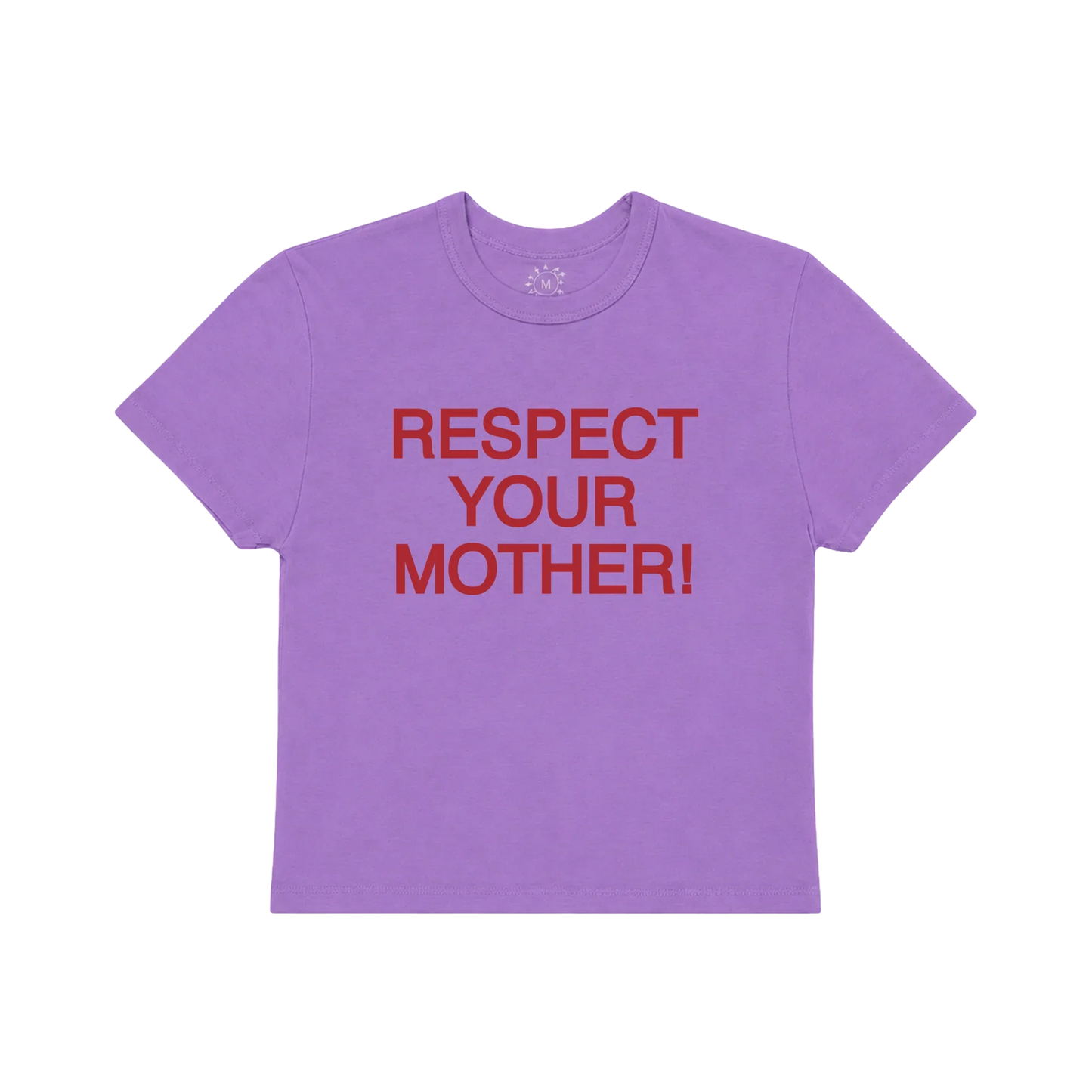 Purple Harry Styles Respect Your Mother baby tee with bold red statement text and soft fitted casual style design