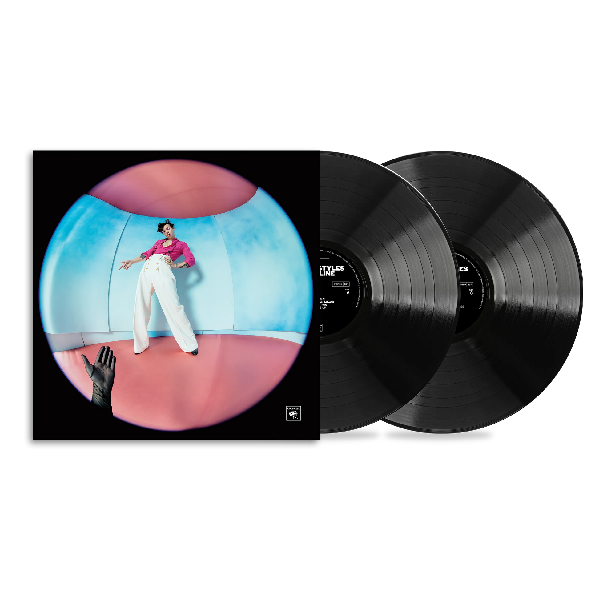 Harry Styles Fine Line double vinyl album with iconic fisheye cover art black LP records and premium collector edition packaging