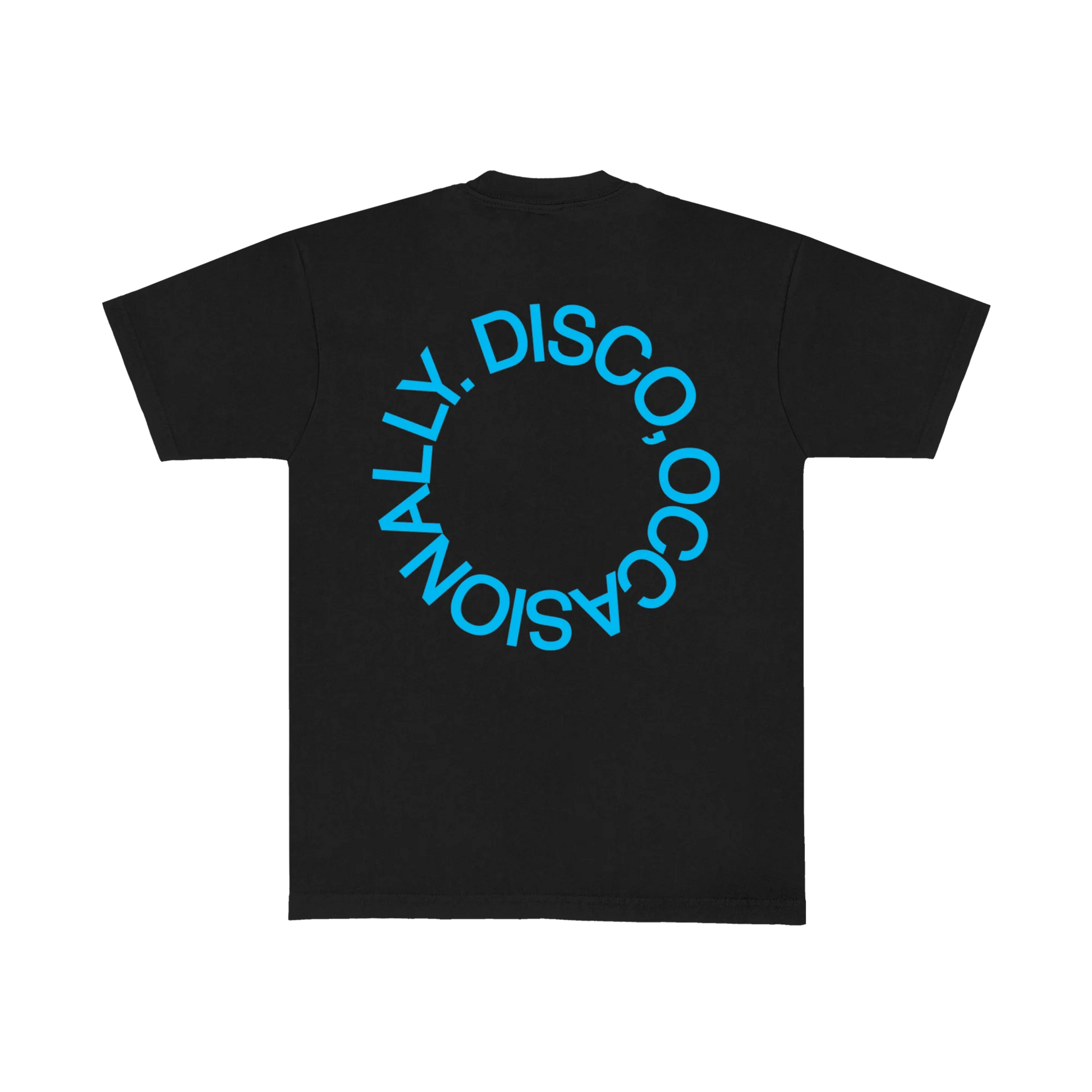 Black Harry Styles official merch tee with Disco Occasionally circular graphic in vibrant retro inspired back view