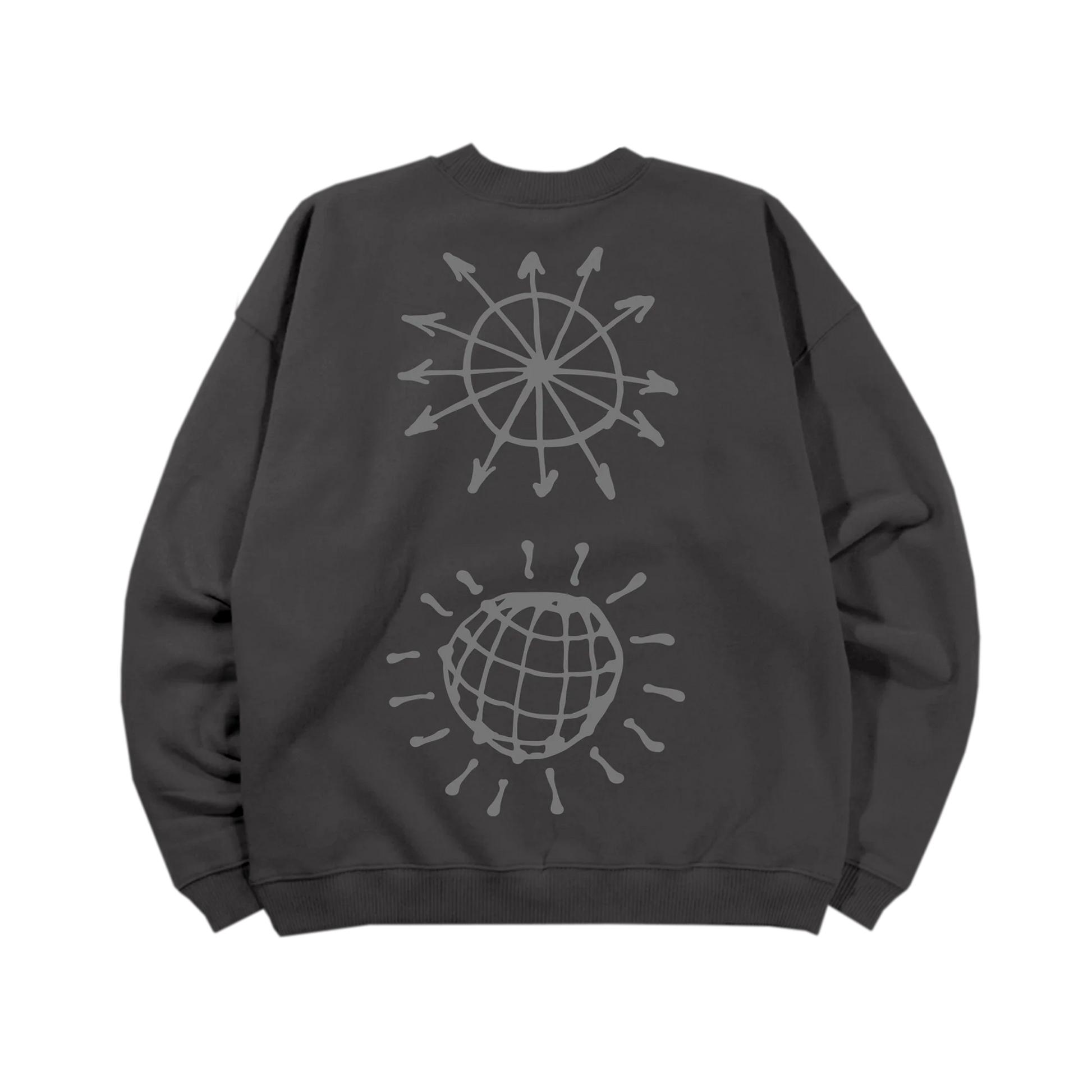 Charcoal Harry Styles official merch reflective crewneck with abstract disco graphics in modern vintage fashion back view