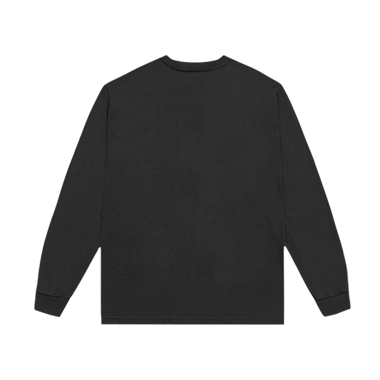 Washed black Harry Styles official merch long sleeve with minimalist clean back design in vintage pop style back view