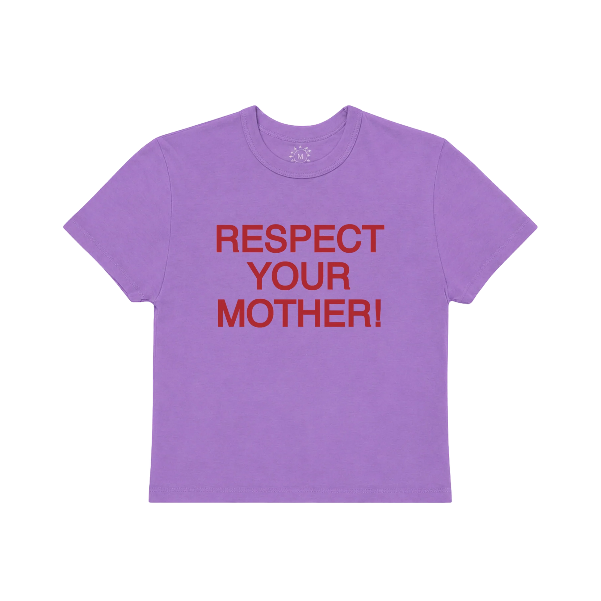 Purple Harry Styles Respect Your Mother baby tee with bold red statement text and soft fitted casual style design