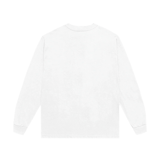 White Harry Styles eco-inspired long sleeve tee with clean minimalist back design back view